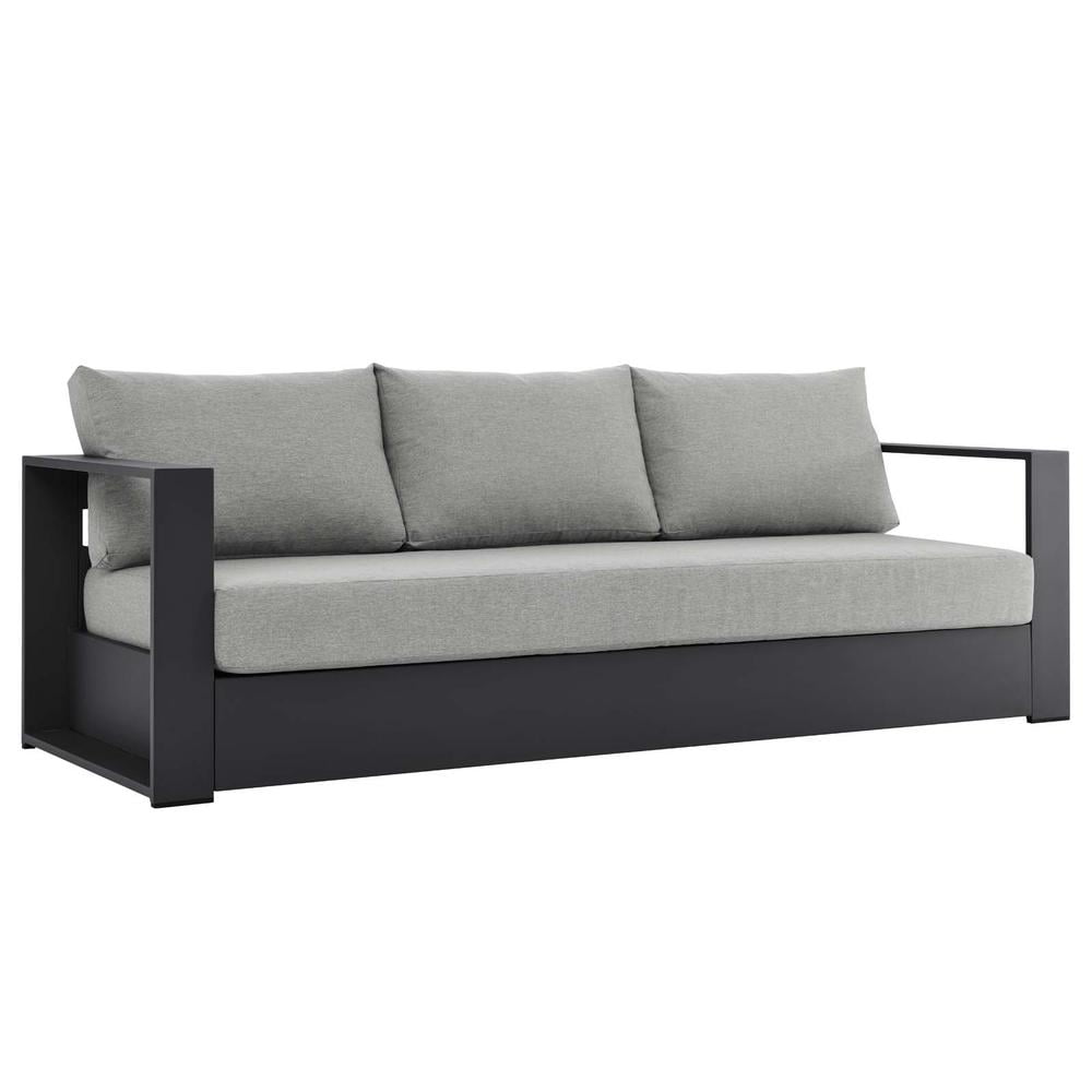 Gray Powder-Coated Aluminum Outdoor Sofa with Cushions