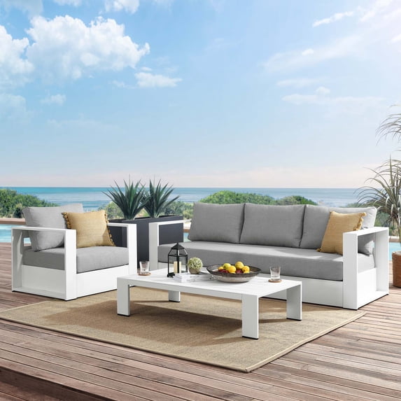 Modway Tahoe Outdoor Patio Powder-Coated Aluminum 3-Piece Set in White Gray