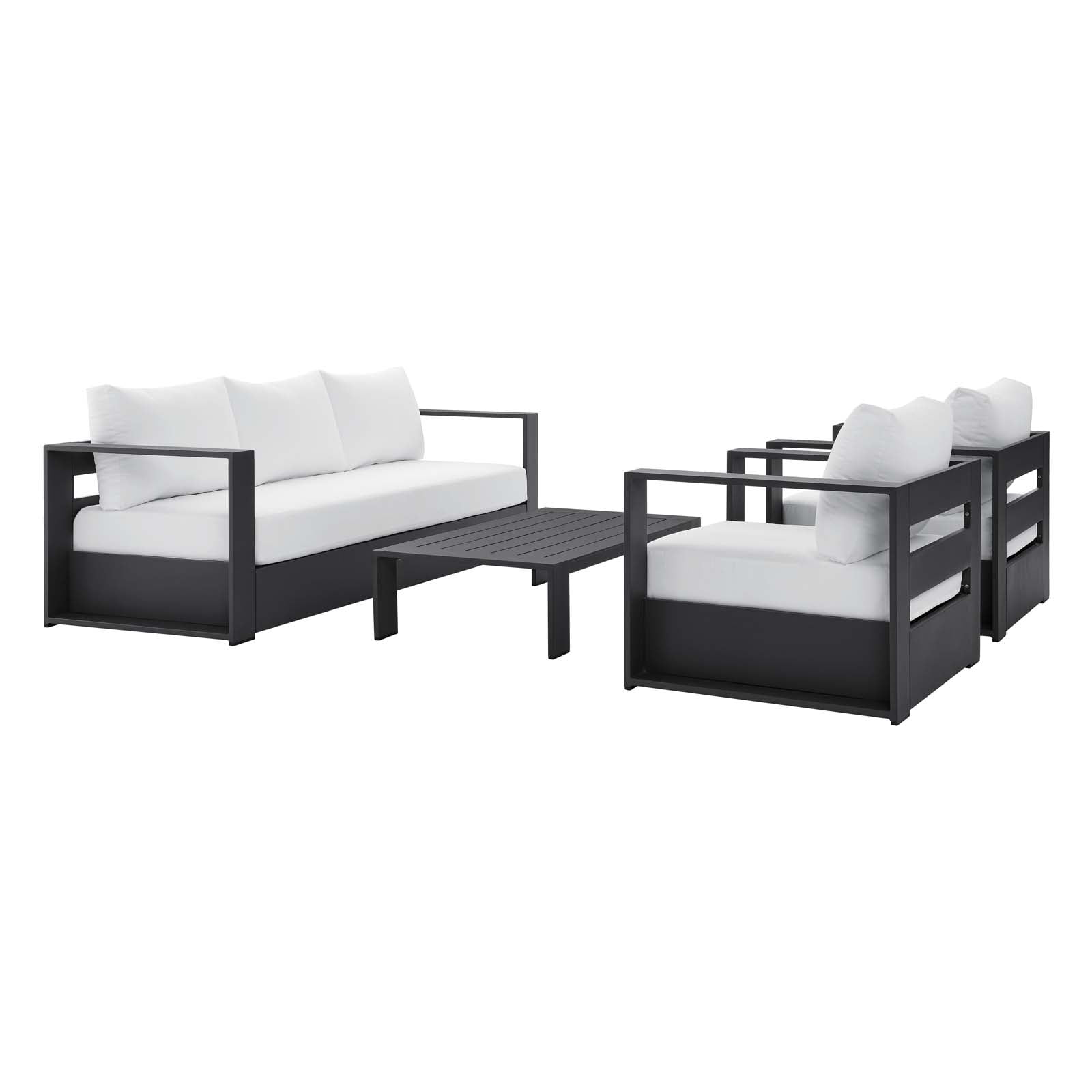 Tahoe Gray and White Aluminum Outdoor Patio Set with Coffee Table