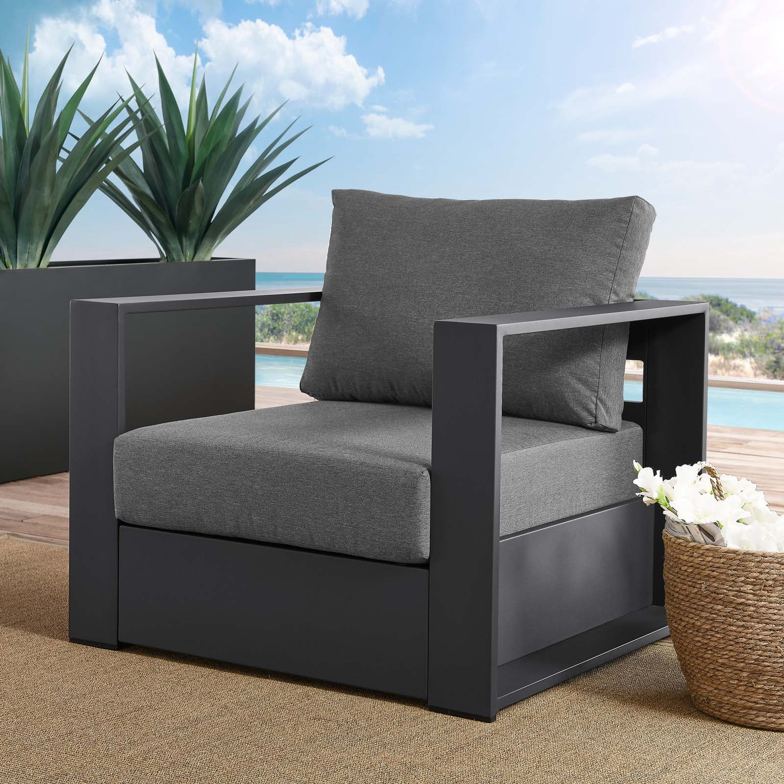 Modway Tahoe Outdoor Patio Acacia Wood 2-Piece Sofa And Coffee Table Set In Natural Light Gray