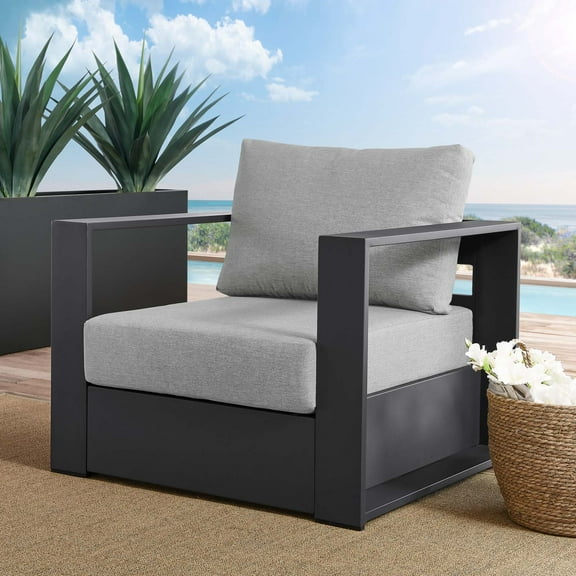 Modway Tahoe Outdoor Patio Powder-Coated Aluminum Armchair in Gray Gray