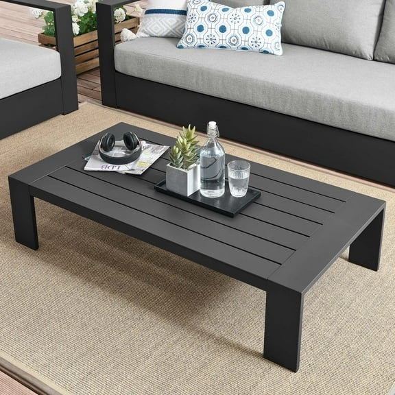 Modway Tahoe Outdoor Patio Powder-Coated Aluminum Coffee Table in Gray