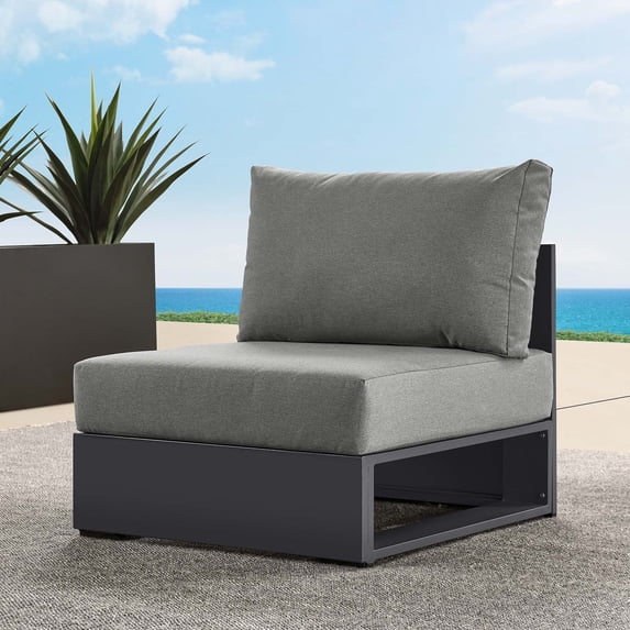 Modway Tahoe Outdoor Patio Powder-Coated Aluminum Modular Armless Chair in Gray Charcoal