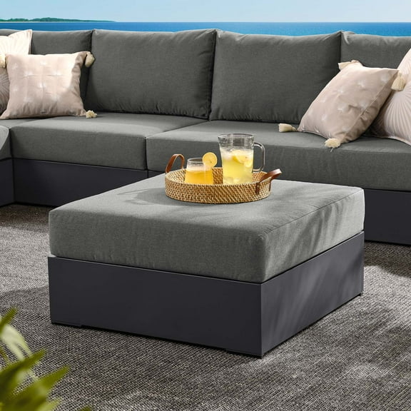 Tahoe Outdoor Patio Powder-Coated Aluminum Ottoman in Gray Charcoal