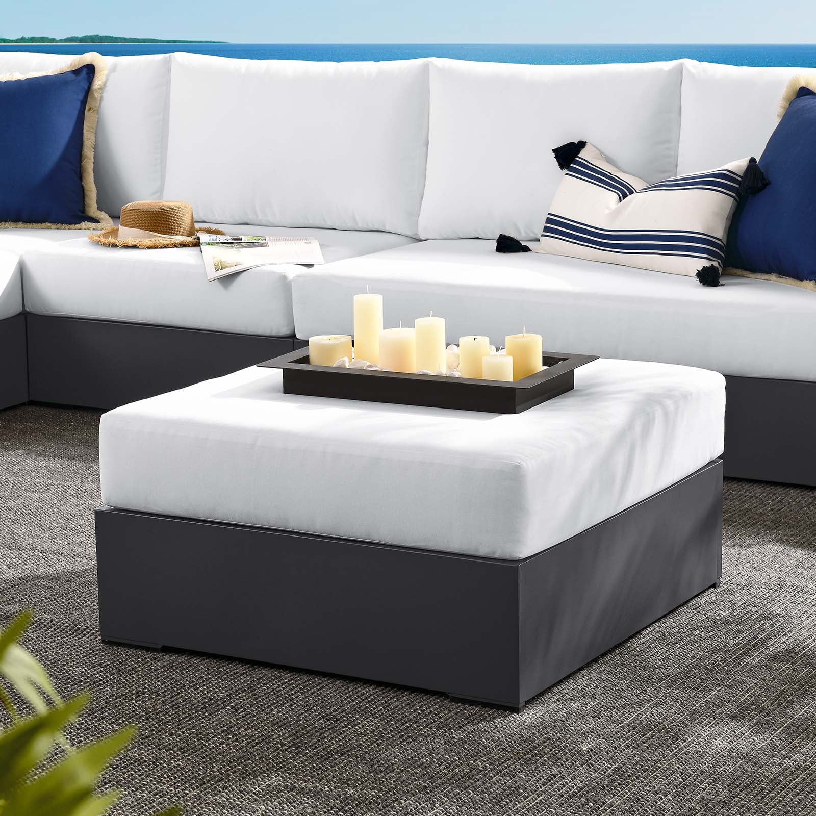 Modway Tahoe Outdoor Patio Powder-Coated Aluminum Ottoman in Gray White ...
