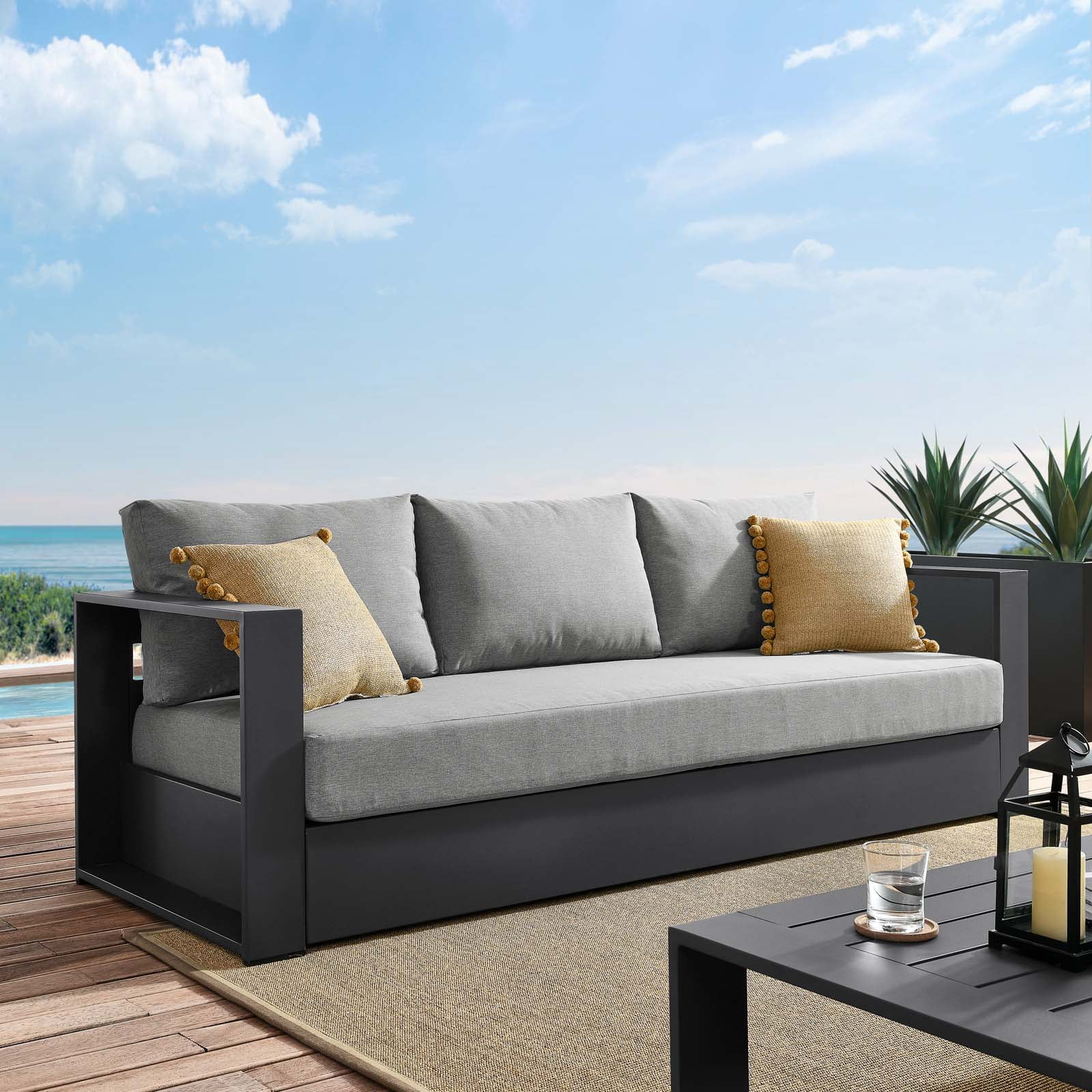 Tahoe Gray Powder-Coated Aluminum Outdoor Patio Sofa