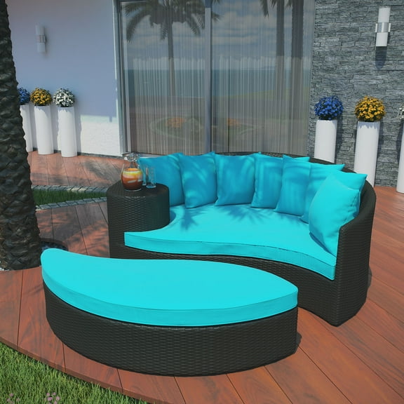 Modway Taiji Outdoor Patio Wicker Daybed in Espresso Turquoise