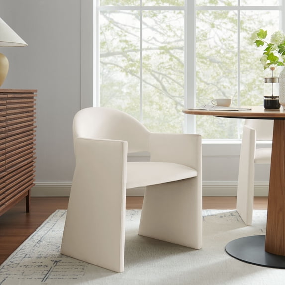 Talia Performance Velvet Dining Armchair in Alabaster