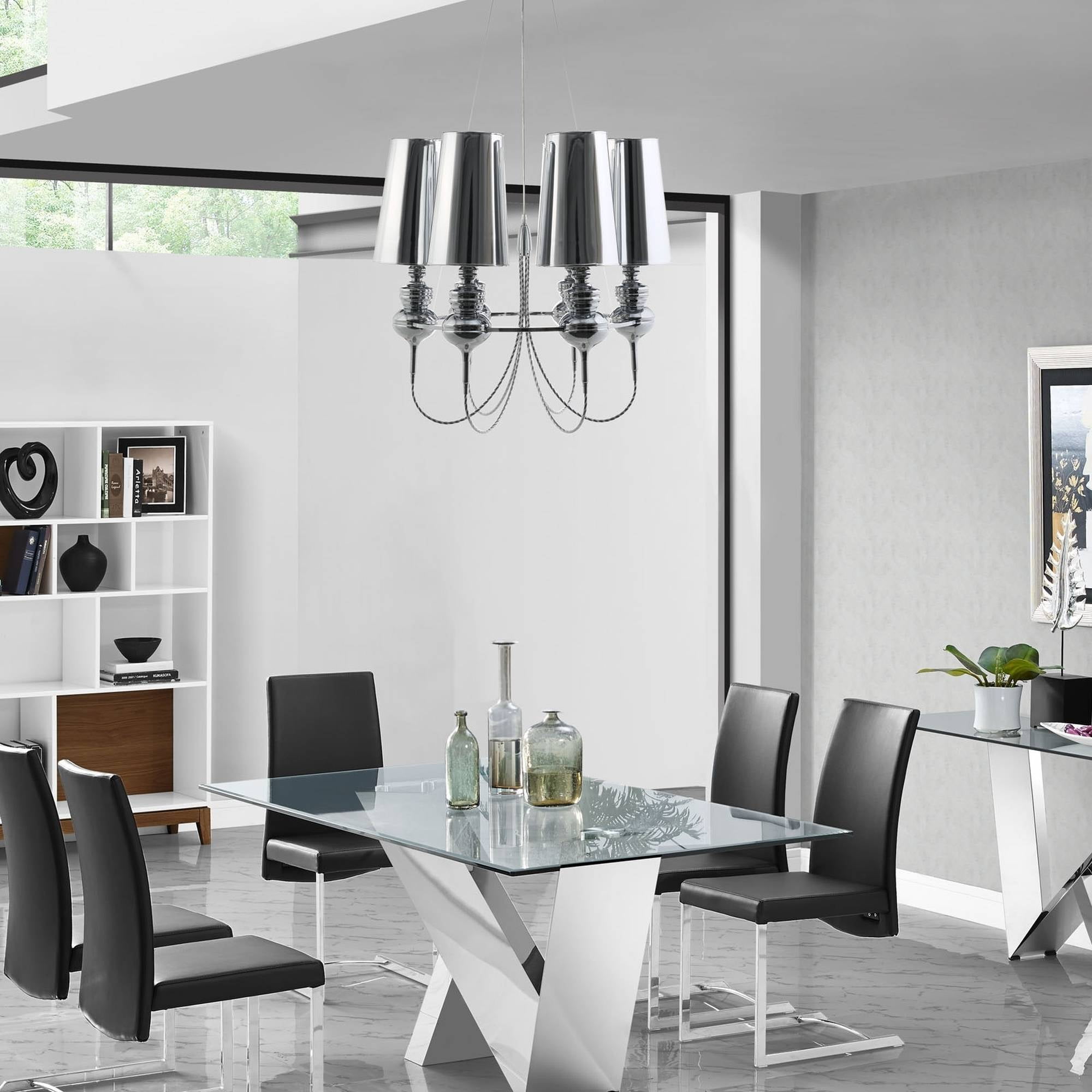 Modway Tapestry Vintage Modern Stainless Steel Chandelier in Silver
