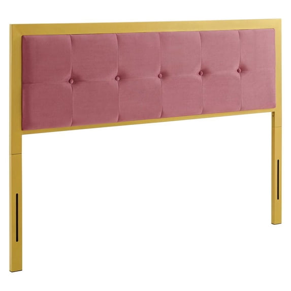 Modway Teagan Tufted Full Performance Velvet Headboard in Gold Dusty Rose