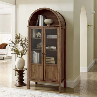Modway Tessa Tall Arched Storage Display Cabinet in Walnut