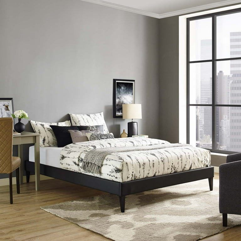 Modway Tessie Full Vinyl Bed Frame with Squared Tapered Legs in Black