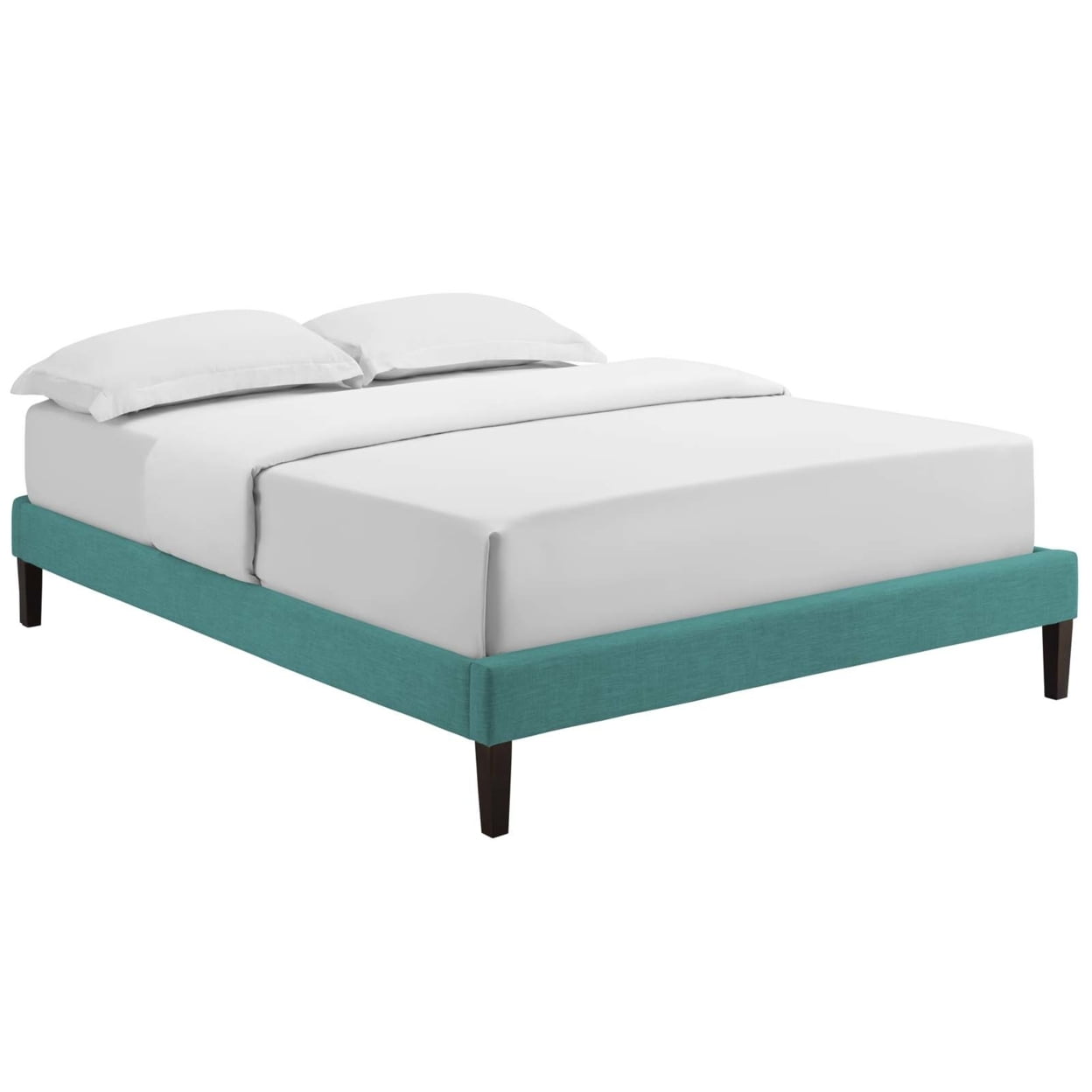 Teal Upholstered King Platform Bed with Wood Slats