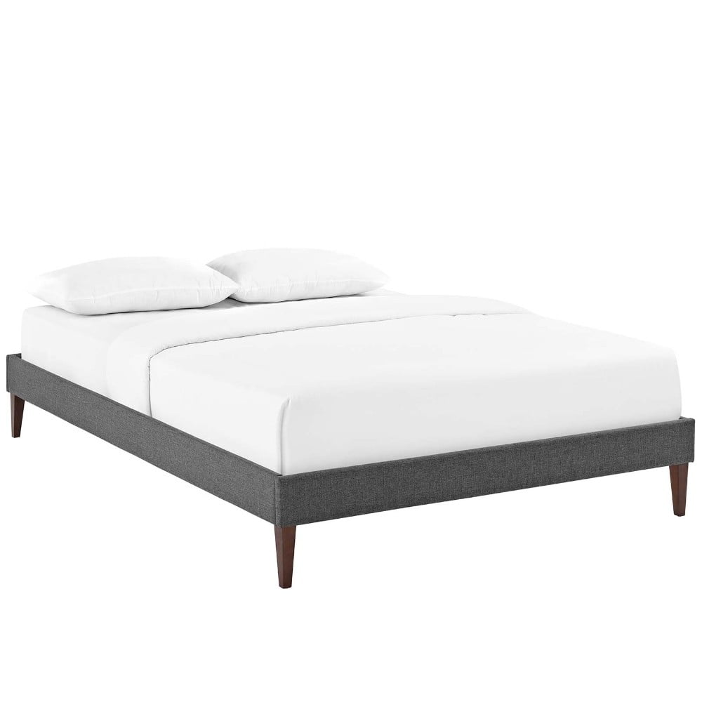 Tessie Gray Polyester Queen Bed Frame with Tapered Legs