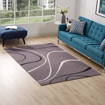 Modway Therese Abstract Swirl 5x8 Area Rug in Charcoal, Black and Ivory