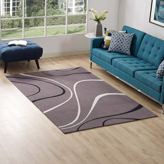 Modway Therese Abstract Swirl 5x8 Area Rug in Charcoal, Black and Ivory