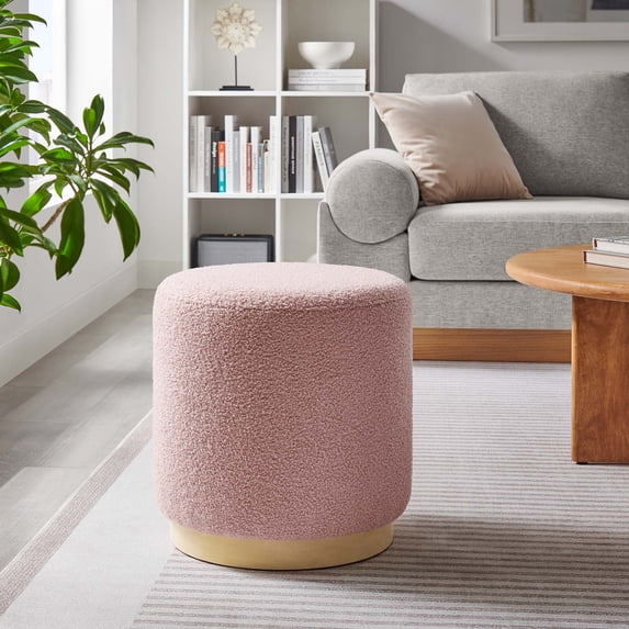 Modway Tilden 16" Round Sherpa Upholstered Ottoman in Blossom Natural