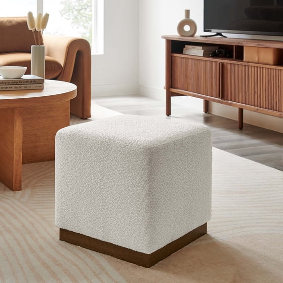 Tilden 17" Square Boucle Upholstered Ottoman in Cloud Walnut