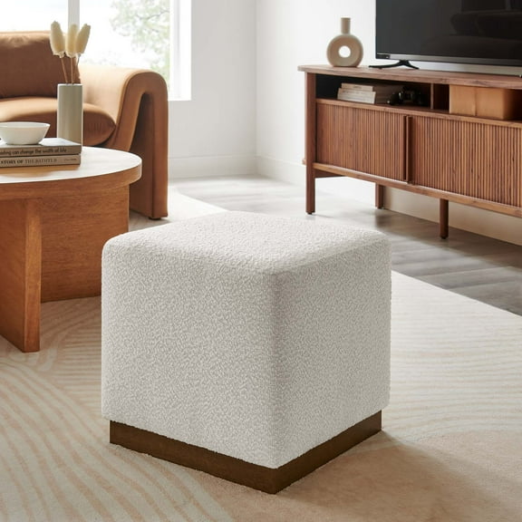 Modway Tilden 17" Square Boucle Upholstered Ottoman in Cloud Walnut