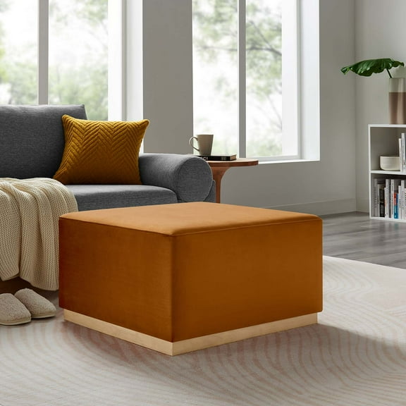 Modway Tilden Large 28" Square Performance Velvet Upholstered Ottoman in Rust Natural
