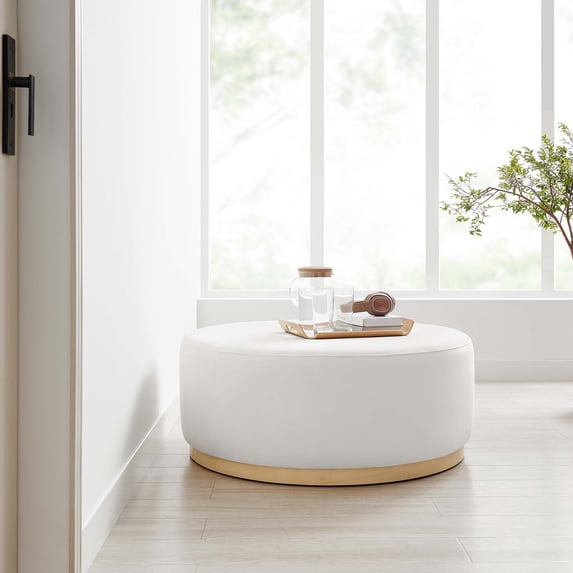 Modway Tilden Performance Velvet Upholstered Ottoman in Alabaster Natural