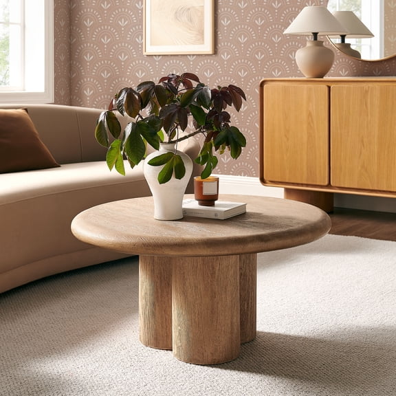 Tori 31 Inch Round Indoor and Outdoor Coffee Table in Oak