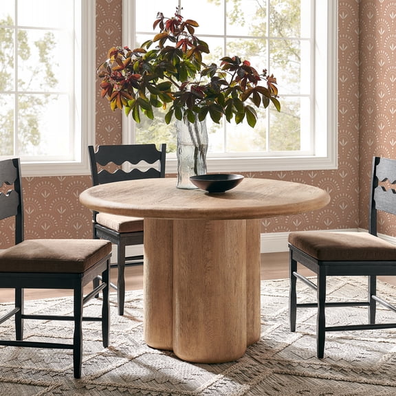 Modway Tori 48 Inch Round Indoor and Outdoor Dining Table in Oak
