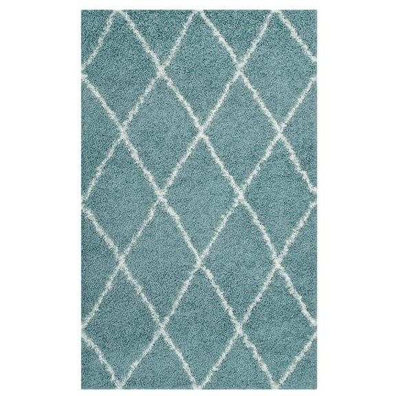 Modway Toryn 5' x 8' Diamond Lattice Shag Area Rug in Blue and Ivory