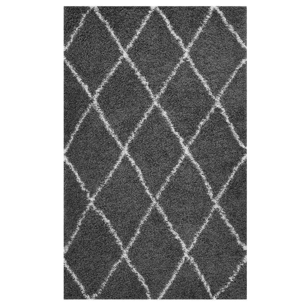 Toryn Dark Gray and Ivory Diamond Trellis Shag Area Rug