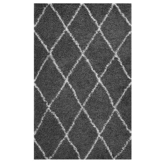 Modway Toryn 5' x 8' Diamond Lattice Shag Area Rug in Gray and Ivory