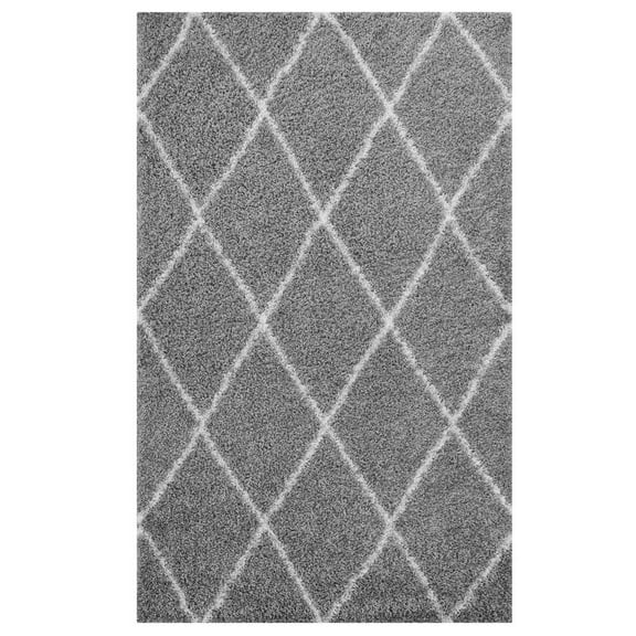 Modway Toryn 5' x 8' Diamond Lattice Shag Area Rug in Gray and Ivory