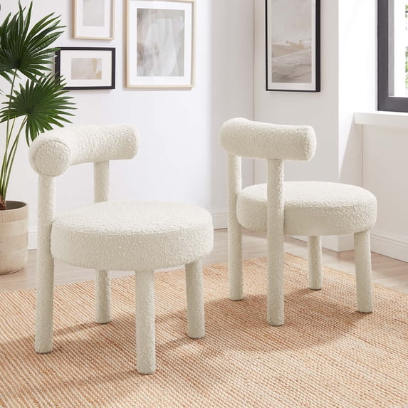 Modway Toulouse Boucle Fabric Dining Chair - Set of 2 in Ivory
