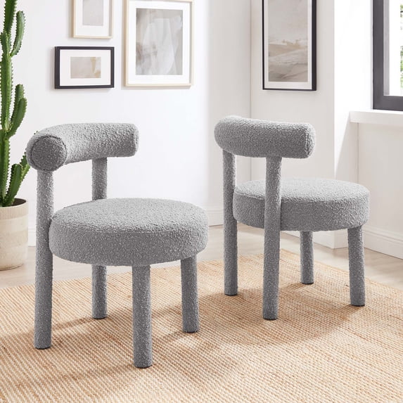 Modway Toulouse Boucle Fabric Dining Chair - Set of 2 in Light Gray