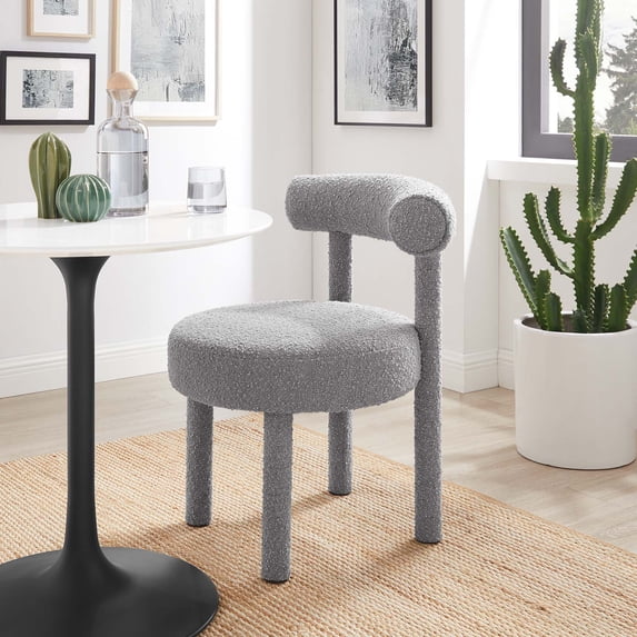 Modway Toulouse 19" Upholstered Boucle Fabric Dining Chair in Light Gray
