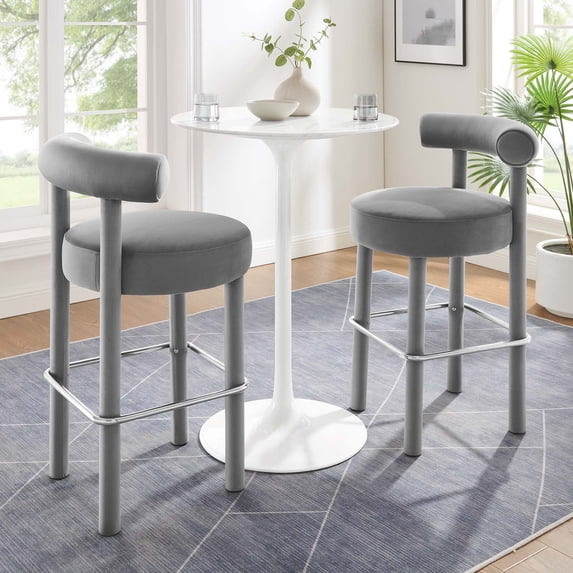 Modway Toulouse 30" Upholstered Fabric Bar Stool in Gray/Silver (Set of 2)