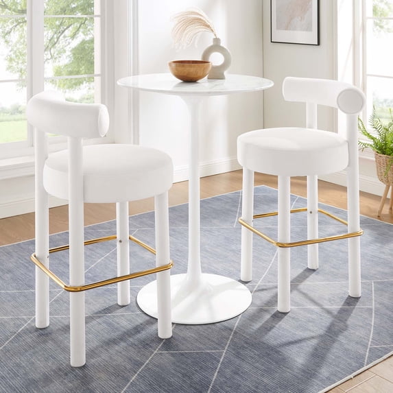 Modway Toulouse Performance Velvet Bar Stool - Set of 2 in White Gold