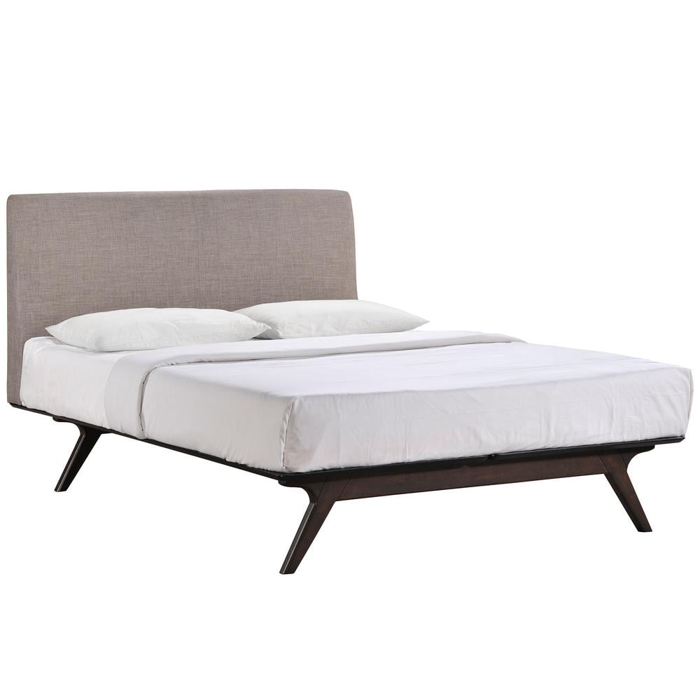 Tracy Full Cappuccino Gray Upholstered Wood Platform Bed