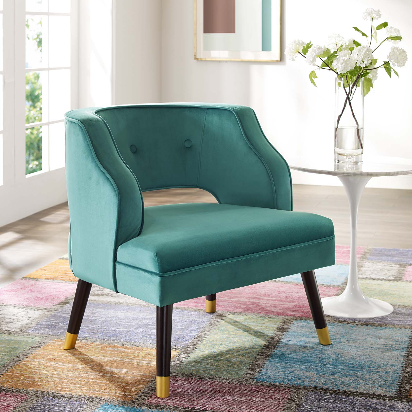 Modway Traipse Button Tufted Open Back Performance Velvet Armchair in