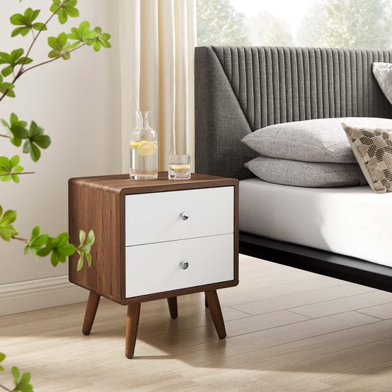 Modway Transmit 2-Drawer Nightstand in Walnut White