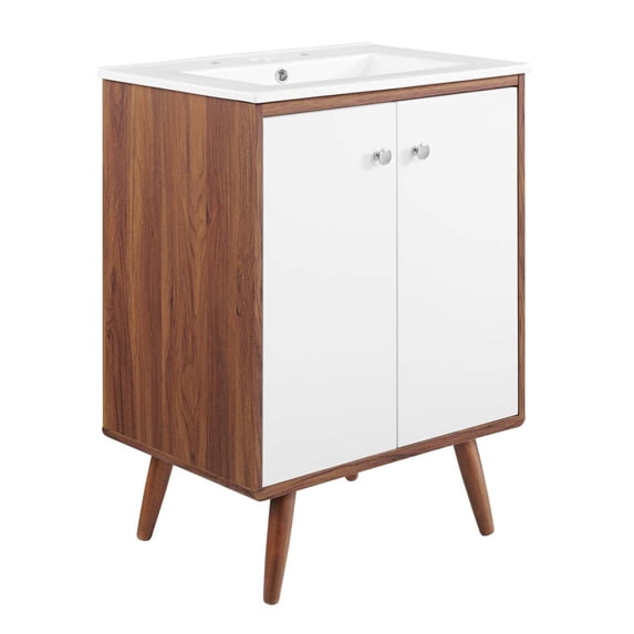 Modway Transmit 24.5" Modern Wood Bathroom Vanity in Walnut/White