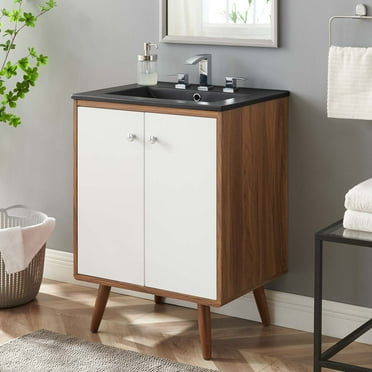 Modway Transmit 24" Modern Wood Bathroom Vanity in White/Walnut