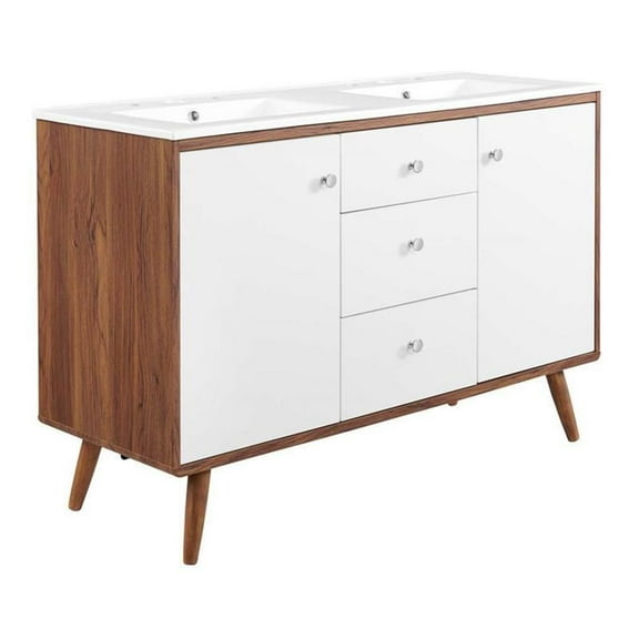 Modway Transmit 48" Double Sink Bathroom Vanity in Walnut White