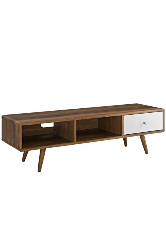 Transmit 55" Modern Particleboard Wood TV Stand in Walnut/White