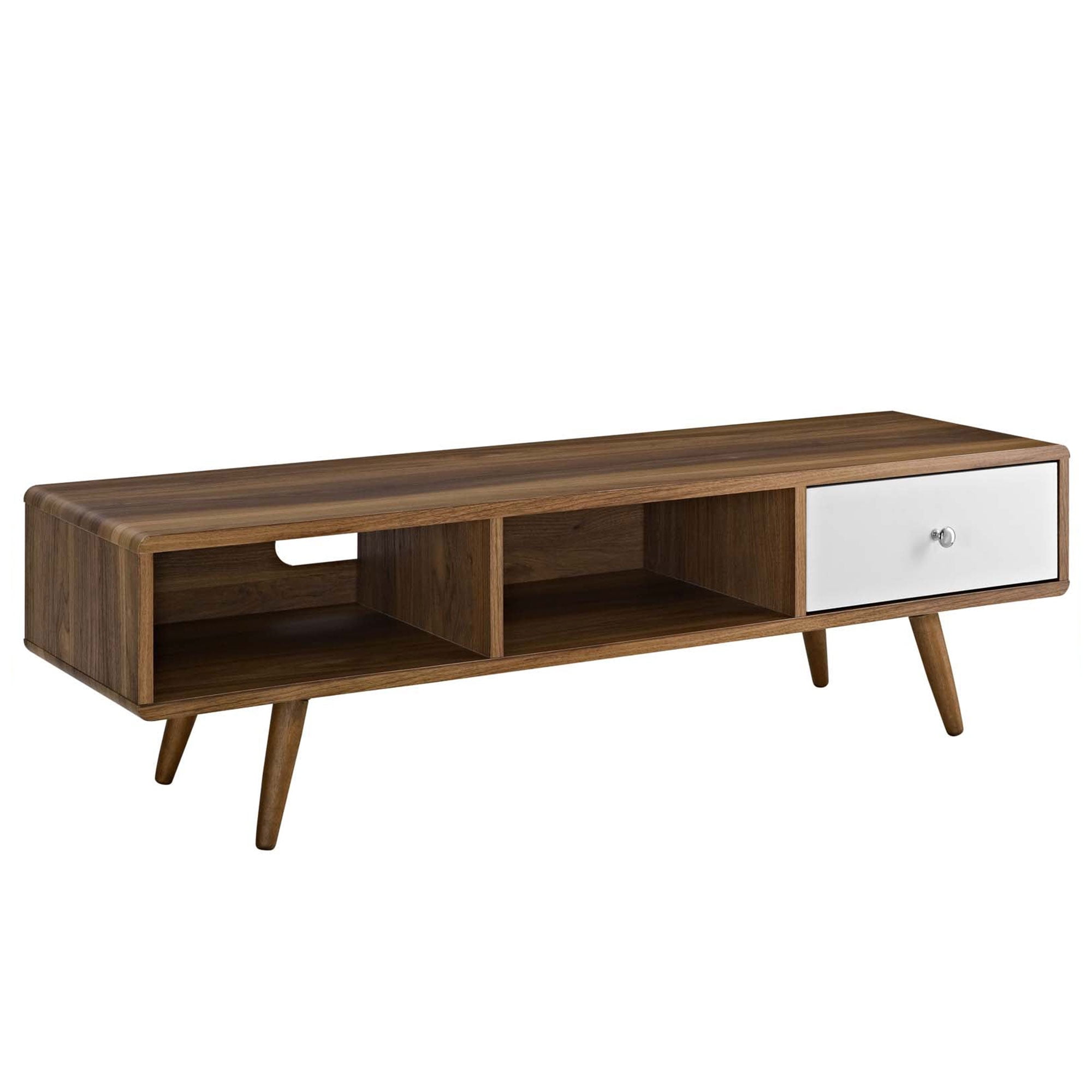 Mid-Century Modern 55" Walnut & White TV Stand with Storage