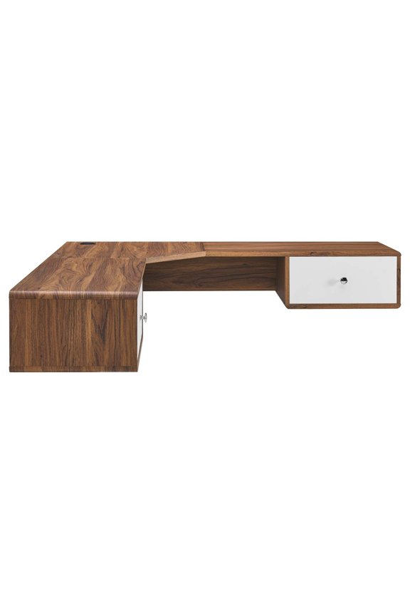 Transmit 55" Wall Mount Corner Wood Office Desk in Walnut/White