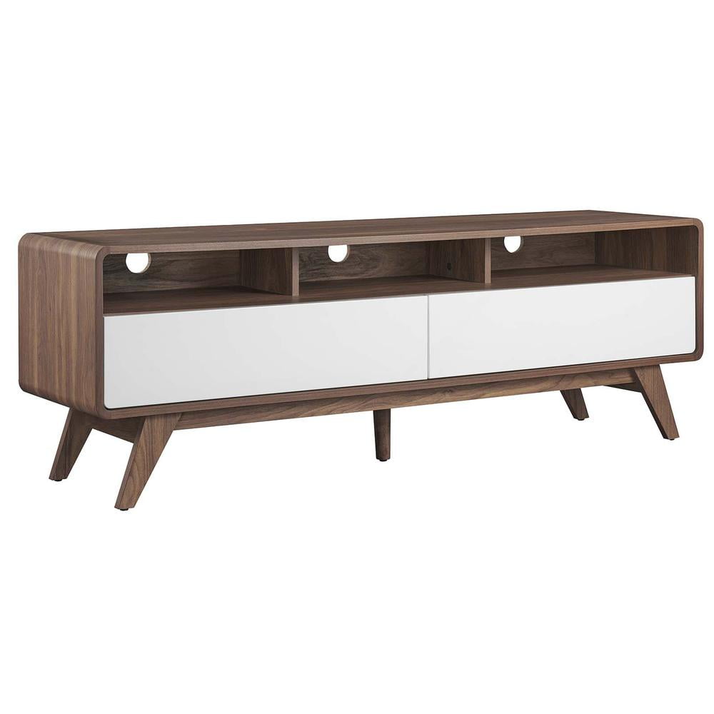 Walnut and White 60" Mid-Century Modern TV Stand