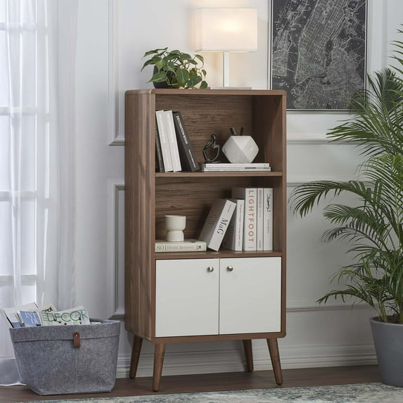 Modway Transmit Particleboard Laminate Display Cabinet Bookshelf in Walnut/White
