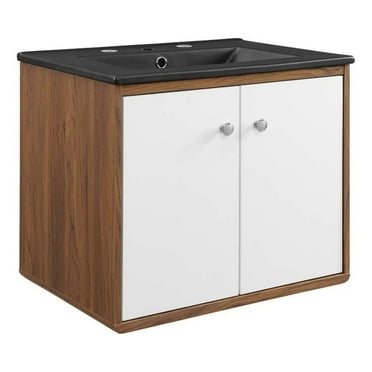 Modway Transmit Modern Wood Wall-Mount Bathroom Vanity in White/Walnut