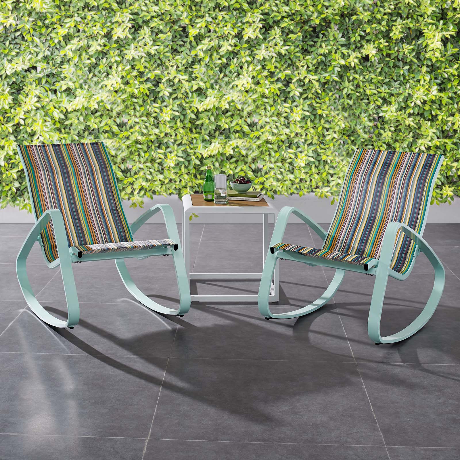 Modway Traveler Rocking Lounge Chair Outdoor Patio Mesh Sling Set of 2 in Green Stripe - image 1 of 6