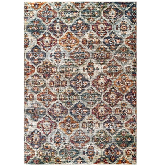 Modway Tribute Azalea Distressed Vintage Floral Lattice 8x10 Area Rug in Multicolored